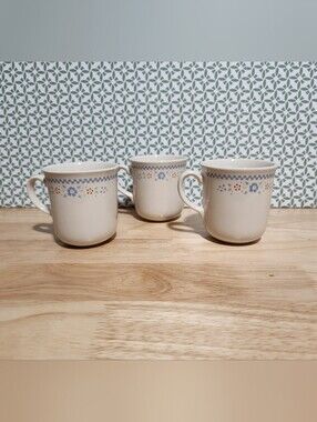 Cream Floral Corningware Ceramic Mugs - Set of 3